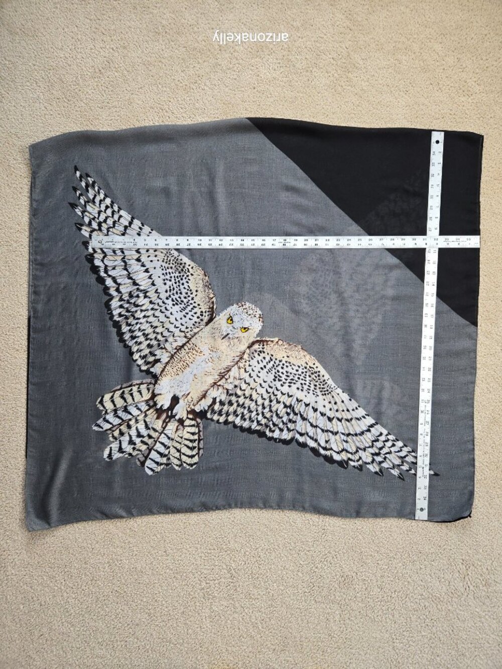 Owls in Flight Scarf Oblong Black & Grey Bird Scarf - Picture 4 of 12